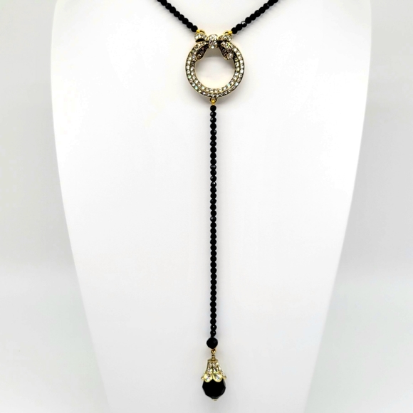 Heidi Daus Extra Long Swarovski Crystal Wreath Lariat with Faceted Beads and Bow - Picture 5 of 13